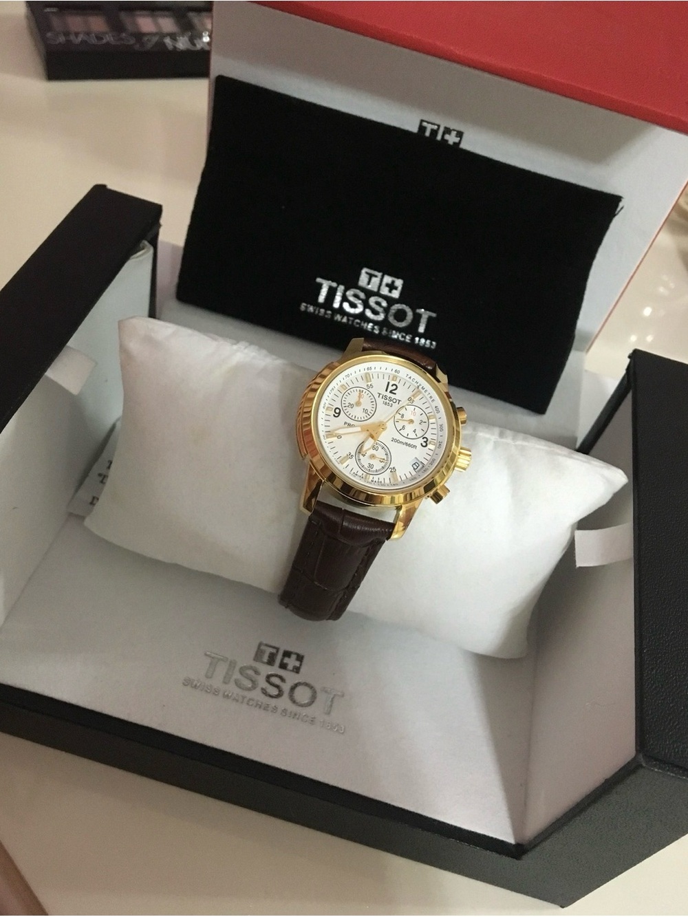 Tissot PRC 200 Chronograph Gold Tone Leather Watch